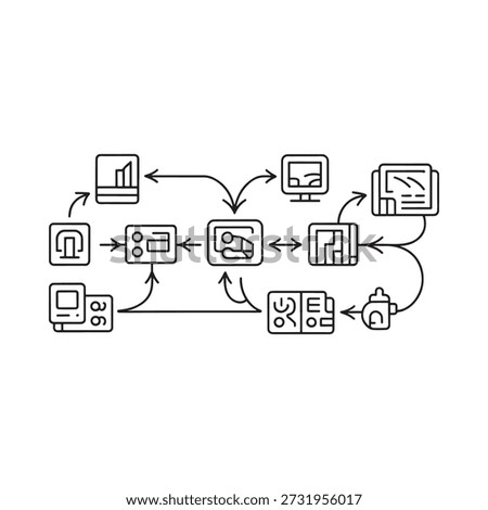 Diagram illustrating a workflow process with interconnected icons and arrows