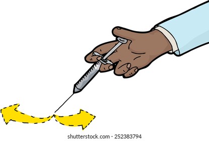 Diagram of immunization injection infusion with arrows over white