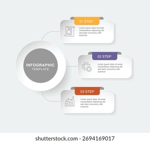 Diagram infographic 3 step element. Business template vector with circle and 3 step square paper style and icons.