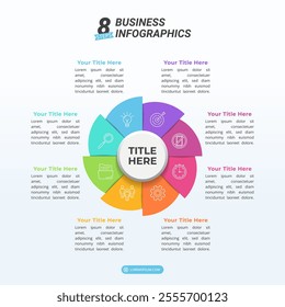 Diagram Infographic with 8 Options for Business Presentation, Poster, Banner and Booklet.