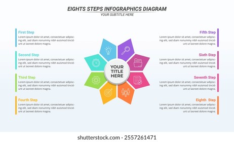 Diagram Infographic with 8 Options on a 16:9 Layout for Business Presentation, Poster, Banner and Booklet.