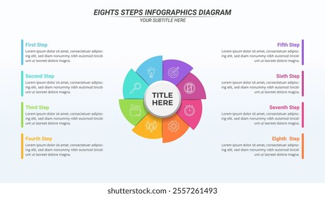 Diagram Infographic with 8 Options on a 16:9 Layout for Business Presentation, Poster, Banner and Booklet.