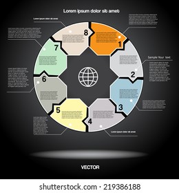Diagram infographic for business project, workflow and other Your variant. Vector illustration template with text areas. Black BACKGROUND 