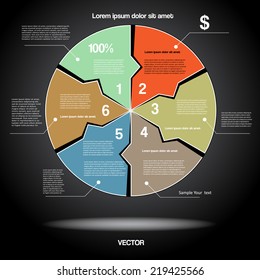 Diagram infographic for business project, workflow and other Your variant. Vector illustration template with text areas. Black BACKGROUND 