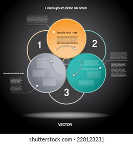 Diagram infographic for business project, workflow and other Your variant. Vector illustration template with text areas. Black BACKGROUND 