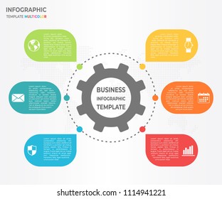 Diagram infographic with gear and 6 options