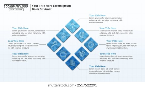 Diagram Infographic Timeline with 8 Steps on a 16:9 Layout for Business Presentations, Management, and Evaluation.