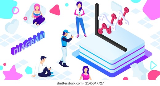 Diagram isometric design icon. Vector web illustration. 3d colorful concept