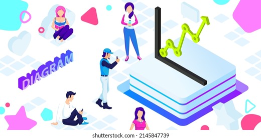 Icono de diseño isométrico del diagrama. Ilustración web de vectores. 3.ª colorida concepción