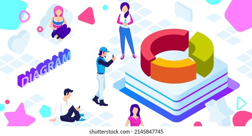 Diagram isometric design icon. Vector web illustration. 3d colorful concept