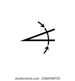 Diagram and line depicting an angle with arrows. Vector illustration of a mathematical and geometric angle. Arrows and black lines on white background.