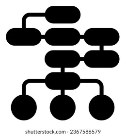 Diagrama de lógica, secuencia o interacciones, icono de algoritmo sólido, concepto web, signo de vector de esquema en fondo blanco, icono de estilo de glifo para concepto móvil y diseño web. Gráficos vectoriales