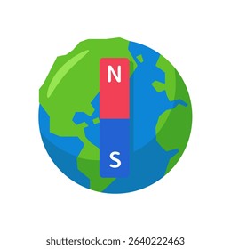 Diagram of magnetic field of earth showing the north pole and south pole.