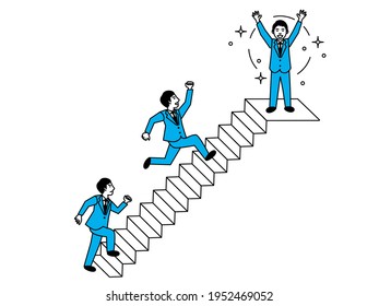 Diagram of man climbing the stairs. Vector illustration.