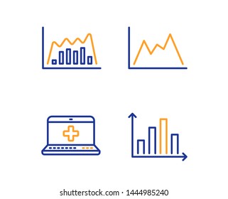 Diagram, Medical help and Infographic graph icons simple set. Diagram graph sign. Medicine laptop, Presentation chart. Science set. Linear diagram icon. Colorful design set. Vector