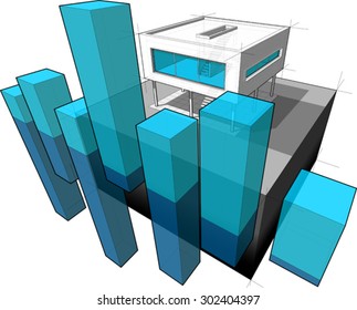 diagram of a modern house with abstract business diagram