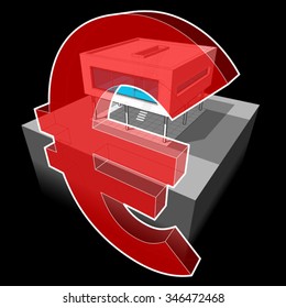 diagram of a modern house and euro sign 