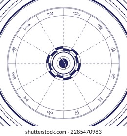 Diagram of the Natal Birth Chart and Symbols of the Planets on a White Background