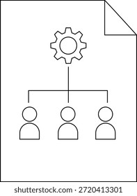 A diagram on a document shows a gear connected to three humanlike figures