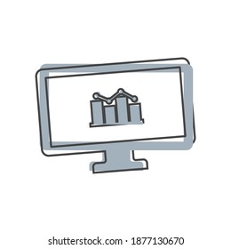 Diagram on monitor vector icon on cartoon style on white isolated background.