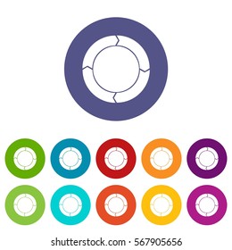 Diagram pie chart with arrows set icons in different colors isolated on white background