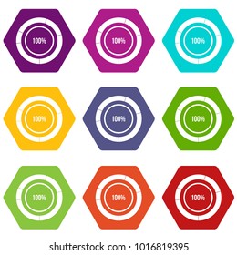 Diagram pie chart icon set many color hexahedron isolated on white vector illustration