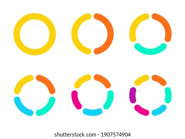Diagram or Pie chart set with 1,2,3,4,5,6 sections or steps. Circular chart, or graph. Circle infographic design. Vector illustration.