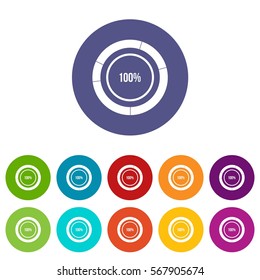 Diagram pie chart set icons in different colors isolated on white background