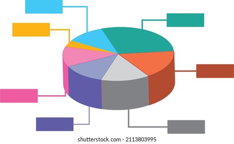 Diagramm von Kuchendiagrammen mit vielen verschiedenen Farben in geteilter Form und mit Leerzeichen, die für das Schreiben ihrer zukünftigen Werte angezeigt werden