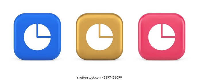 Diagram pie circle chart piece section 3d realistic blue gold and pink icons. Graph business analyzing report digital assembling network interface economy stock financial