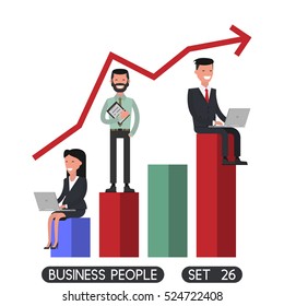 Diagram positive,  working people sit. Business people set 26. Vector illustration
