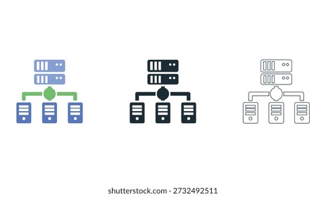diagram representing data hosting, infrastructure, and server networks. The image shows simple representation of network servers and data hosting infrastructure.
