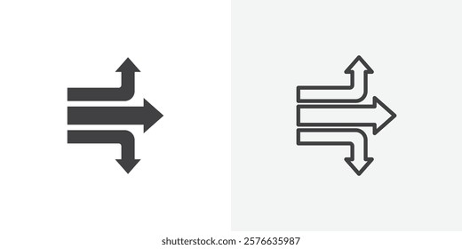 Diagram sankey icon set in black flat solid and outlined style.