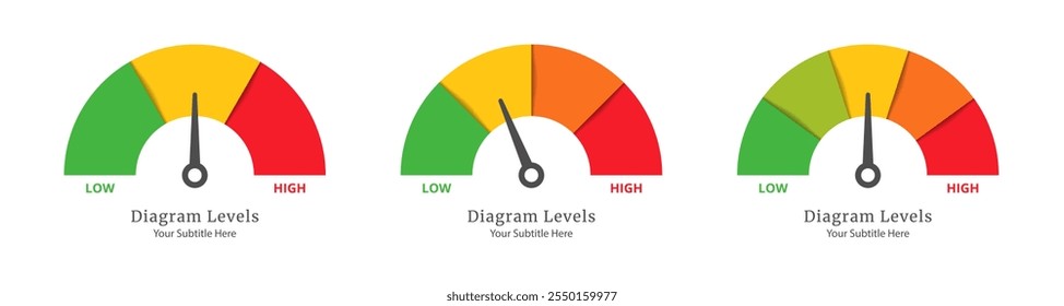 Diagram Scale Meter or Rating Meter from 3 to 5 Options for Business Presentation, Poster, Banner and Booklet.