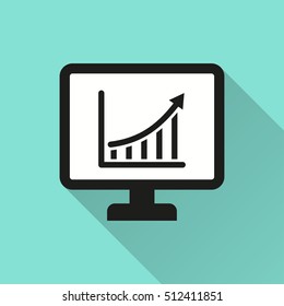 Diagram screen vector icon with long shadow. Illustration isolated for graphic and web design.