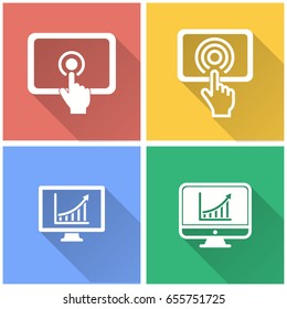 Diagram screen vector icon with long shadow. White illustration isolated on color background for graphic and web design.