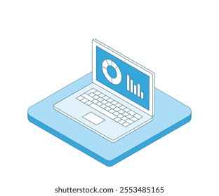 Diagram screen vector icon. Outline isometric illustration isolated on white background for graphic and web design. Laptop for work in finance and business. Data analysis concept.