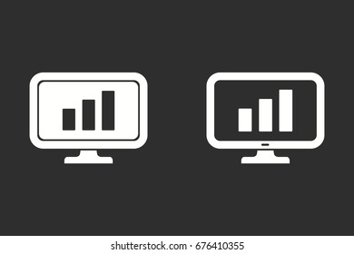 Diagram screen vector icon. White illustration isolated on black background for graphic and web design.