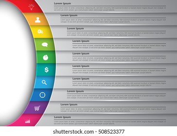 Diagram Semi-Circle With Multi-Color Background , 10 Options, Business Icon & Information Text Design. Vector Illustration