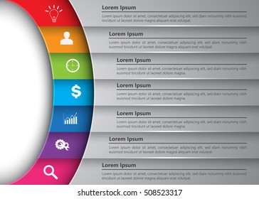 Diagram Semi-Circle With Multi-Color Background , 7 Options, Business Icon & Information Text Design. Vector Illustration