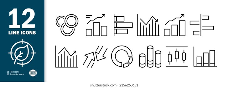 Diagram set icon. Function, graph, arrows, pie chart, columns, income, loss, etc. Data analysis concept. Vector line icon for Business and Advertising