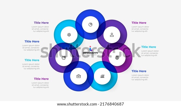 Diagram with\
seven steps. Slide for business presentation. Cycle infographic\
element divided into 7\
options.