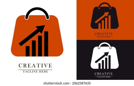 diagram and shopping bag icon logo, suitable for internet online shop. abstract flat design vector