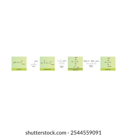 Diagrama da formação de mevalonato de acetil-CoA via reações enzimáticas. Ilustração simples da reação bioquímica.