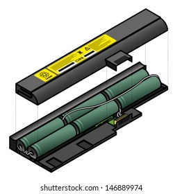 Diagram showing the inside components of a laptop battery.