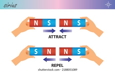 Diagram Showing Magnetic Force With Attract And Repel Illustration