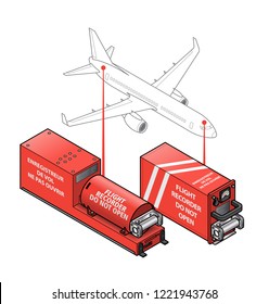 Diagram Showing Typical Locations Of Black Boxes (flight Data Recorder, Cockpit Voice Recorder) On A Commercial Plane.