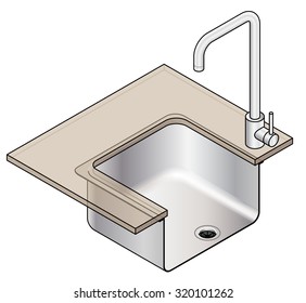 Diagram showing under-mount installation of a kitchen sink; with bench top overhang.