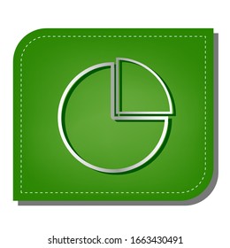 Diagram sign. Silver gradient line icon with dark green shadow at ecological patched green leaf. Illustration.
