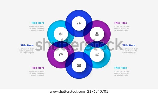 Diagram with six steps.\
Slide for business presentation. Cycle infographic element divided\
into 6 options.
